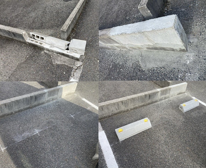 駐車場(ブラック塀修理・タイヤ止め設置)